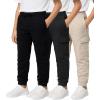 image:imageReal Essentials 3 Pack Boys Cotton Fleece Cargo Joggers Athletic Sweatpants  Kids Casual Sports Pants Pockets Ages 616Set 1
