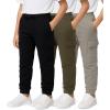 image:imageReal Essentials 3 Pack Boys Cotton Fleece Cargo Joggers Athletic Sweatpants  Kids Casual Sports Pants Pockets Ages 616Set 2