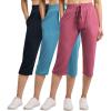 image:imageReal Essentials 3 Pack Womens Capri Open Bottom Sweatpants  Casual Lounge Athletic Workout Yoga Pants with Pockets PlusSet 6