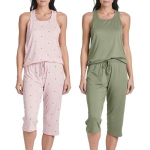 image:imageReal Essentials 2 Pack Womens Tank Top amp Capri Pajama Set  SuperSoft Sleeveless Summer Loungewear PlusSet 8