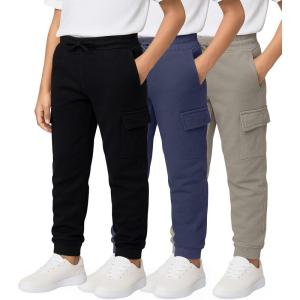 image:imageReal Essentials 3 Pack Boys Cotton Fleece Cargo Joggers Athletic Sweatpants  Kids Casual Sports Pants Pockets Ages 616Set 5