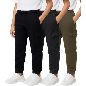 image:imageReal Essentials 3 Pack Boys Cotton Fleece Cargo Joggers Athletic Sweatpants  Kids Casual Sports Pants Pockets Ages 616Set 6