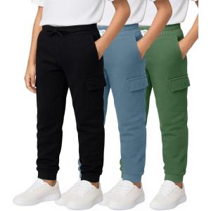 image:imageReal Essentials 3 Pack Boys Cotton Fleece Cargo Joggers Athletic Sweatpants  Kids Casual Sports Pants Pockets Ages 616Set 7