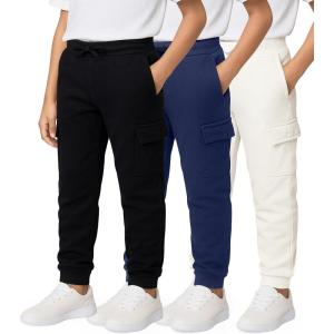 image:imageReal Essentials 3 Pack Boys Cotton Fleece Cargo Joggers Athletic Sweatpants  Kids Casual Sports Pants Pockets Ages 616Set 8