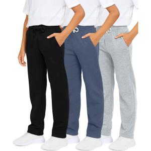 image:imageReal Essentials 3 Pack Boys Cotton Fleece Sweatpants  Open Bottom Athletic Pants with Pockets for Teens amp Kids Size 418Set 1