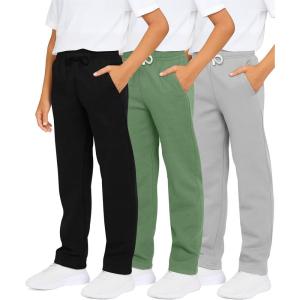 image:imageReal Essentials 3 Pack Boys Cotton Fleece Sweatpants  Open Bottom Athletic Pants with Pockets for Teens amp Kids Size 418Set 10