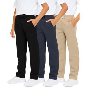 image:imageReal Essentials 3 Pack Boys Cotton Fleece Sweatpants  Open Bottom Athletic Pants with Pockets for Teens amp Kids Size 418Set 11