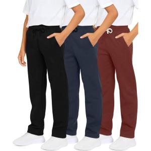 image:imageReal Essentials 3 Pack Boys Cotton Fleece Sweatpants  Open Bottom Athletic Pants with Pockets for Teens amp Kids Size 418Set 12