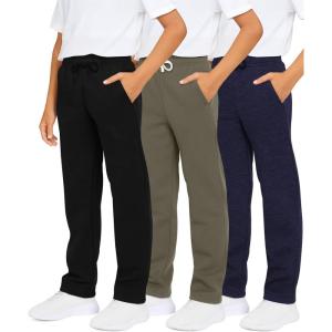 image:imageReal Essentials 3 Pack Boys Cotton Fleece Sweatpants  Open Bottom Athletic Pants with Pockets for Teens amp Kids Size 418Set 3