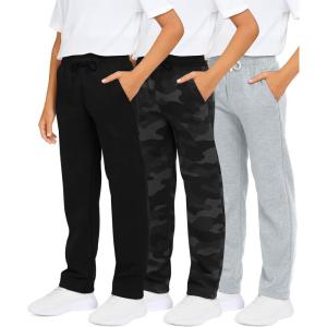 image:imageReal Essentials 3 Pack Boys Cotton Fleece Sweatpants  Open Bottom Athletic Pants with Pockets for Teens amp Kids Size 418Set 4