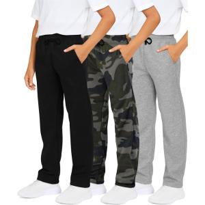 image:imageReal Essentials 3 Pack Boys Cotton Fleece Sweatpants  Open Bottom Athletic Pants with Pockets for Teens amp Kids Size 418Set 5