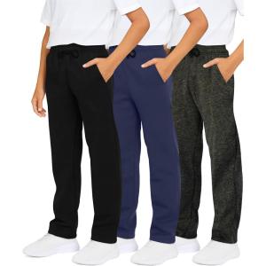 image:imageReal Essentials 3 Pack Boys Cotton Fleece Sweatpants  Open Bottom Athletic Pants with Pockets for Teens amp Kids Size 418Set 7