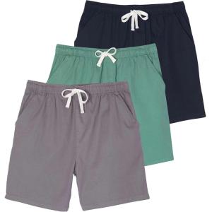 image:imageReal Essentials 3 Pack Mens 7 Cotton Chino Golf Walking Shorts Elastic Waist Drawstring Back Pockets Casual Lounge HybridSet 1