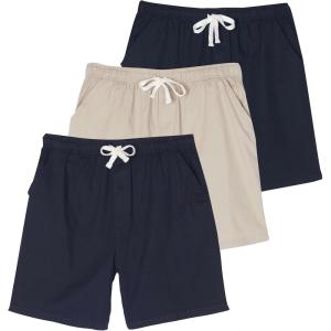 image:imageReal Essentials 3 Pack Mens 7 Cotton Chino Golf Walking Shorts Elastic Waist Drawstring Back Pockets Casual Lounge HybridSet 4