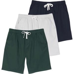 image:imageReal Essentials 3 Pack Mens 7 Cotton Chino Golf Walking Shorts Elastic Waist Drawstring Back Pockets Casual Lounge HybridSet 8