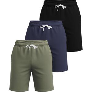 image:imageReal Essentials 3 Pack Mens Cotton 7 French Terry Lounge Sweat Shorts  Sleep Casual Shorts Pockets Big amp Tall AvailableSet 4