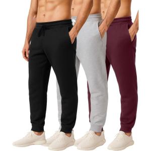 image:imageReal Essentials 3 Pack Mens Cotton Fleece Jogger Sweatpants  Athletic Pants Bottoms with Pockets Big amp Tall AvailableSet B