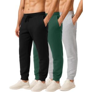image:imageReal Essentials 3 Pack Mens Cotton Fleece Jogger Sweatpants  Athletic Pants Bottoms with Pockets Big amp Tall AvailableSet C