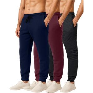 image:imageReal Essentials 3 Pack Mens Cotton Fleece Jogger Sweatpants  Athletic Pants Bottoms with Pockets Big amp Tall AvailableSet D