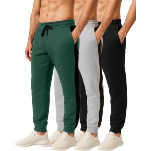 image:imageReal Essentials 3 Pack Mens Cotton Fleece Jogger Sweatpants  Athletic Pants Bottoms with Pockets Big amp Tall AvailableSet E