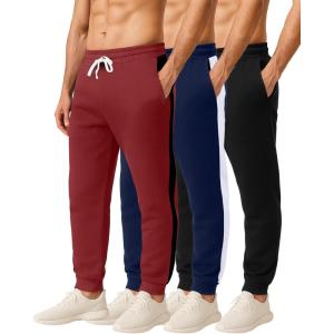 image:imageReal Essentials 3 Pack Mens Cotton Fleece Jogger Sweatpants  Athletic Pants Bottoms with Pockets Big amp Tall AvailableSet F