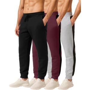 image:imageReal Essentials 3 Pack Mens Cotton Fleece Jogger Sweatpants  Athletic Pants Bottoms with Pockets Big amp Tall AvailableSet I
