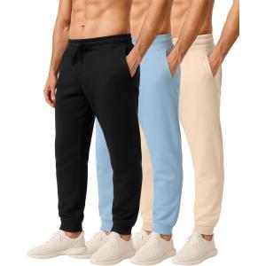 image:imageReal Essentials 3 Pack Mens Cotton Fleece Jogger Sweatpants  Athletic Pants Bottoms with Pockets Big amp Tall AvailableSet K