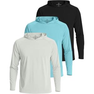 image:imageReal Essentials 3 Pack Mens Long Sleeve Rash Guard Hoodie  SPF UV Sun Protection Workout Fishing Swim Shirts Big amp TallSet 1