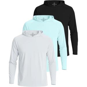 image:imageReal Essentials 3 Pack Mens Long Sleeve Rash Guard Hoodie  SPF UV Sun Protection Workout Fishing Swim Shirts Big amp TallSet 7