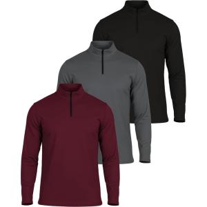 image:imageReal Essentials 3 Pack Mens Mesh Long Sleeve Athletic Quarter Zip Pullover  Outdoor UPF 50 Available in Big amp TallSet 4
