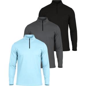 image:imageReal Essentials 3 Pack Mens Mesh Long Sleeve Athletic Quarter Zip Pullover  Outdoor UPF 50 Available in Big amp TallSet 5