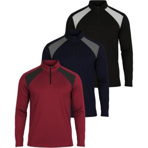 image:imageReal Essentials 3 Pack Mens Mesh Long Sleeve Athletic Quarter Zip Pullover  Outdoor UPF 50 Available in Big amp TallSet 8