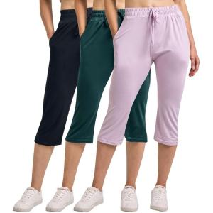 image:imageReal Essentials 3 Pack Womens Capri Open Bottom Sweatpants  Casual Lounge Athletic Workout Yoga Pants with Pockets PlusSet 3
