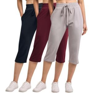 image:imageReal Essentials 3 Pack Womens Capri Open Bottom Sweatpants  Casual Lounge Athletic Workout Yoga Pants with Pockets PlusSet 8
