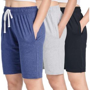 image:imageReal Essentials 3 Pack Womens Cotton Terry Jersey 9 Bermuda Shorts PocketsCasual Lounge Yoga Available in Plus SizeSet 1