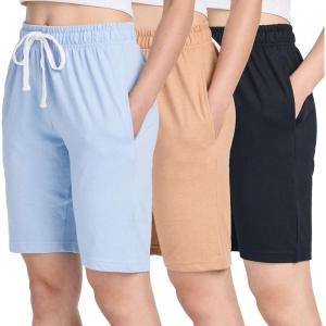 image:imageReal Essentials 3 Pack Womens Cotton Terry Jersey 9 Bermuda Shorts PocketsCasual Lounge Yoga Available in Plus SizeSet 5