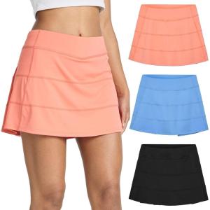 image:imageReal Essentials 3 PackWomens 14 Pleated Tennis Skorts Golf Skirt High Waisted Athletic Running Casual Shorts with PocketsSet 4