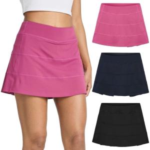 image:imageReal Essentials 3 PackWomens 14 Pleated Tennis Skorts Golf Skirt High Waisted Athletic Running Casual Shorts with PocketsSet 5