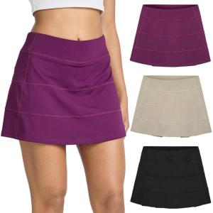 image:imageReal Essentials 3 PackWomens 14 Pleated Tennis Skorts Golf Skirt High Waisted Athletic Running Casual Shorts with PocketsSet 6