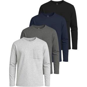 image:imageReal Essentials 4 Pack Boys Cotton Jersey Long Sleeve TShirt with Pocket  Kids Teens Youth Crew Neck Tee Top Ages 416Set 2