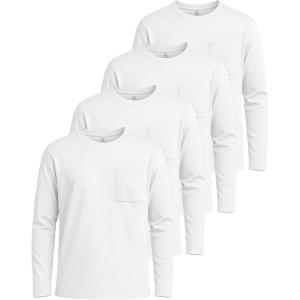 image:imageReal Essentials 4 Pack Boys Cotton Jersey Long Sleeve TShirt with Pocket  Kids Teens Youth Crew Neck Tee Top Ages 416Set 5