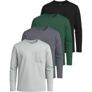 image:imageReal Essentials 4 Pack Boys Cotton Jersey Long Sleeve TShirt with Pocket  Kids Teens Youth Crew Neck Tee Top Ages 416Set 6