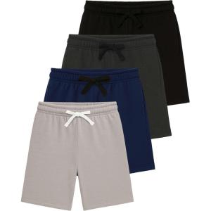 image:imageReal Essentials 4 Pack Boys Fleece Lounge Shorts  Soft PullOn Gym School Sleep amp Active Sports Shorts for KidsSet 1