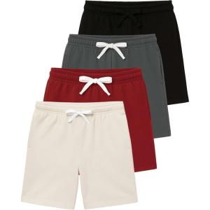 image:imageReal Essentials 4 Pack Boys Fleece Lounge Shorts  Soft PullOn Gym School Sleep amp Active Sports Shorts for KidsSet 6