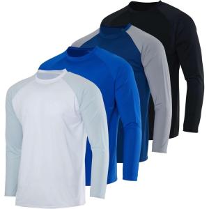 image:imageReal Essentials 4 Pack Boys Rash Guard Long Sleeve Swim Shirt UV Sun Protection Fishing amp Swimwear Tops for KidsLong Sleeve Set 3