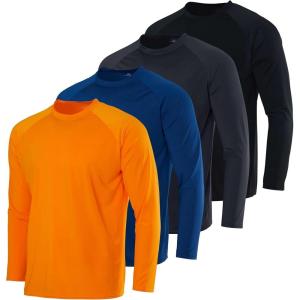 image:imageReal Essentials 4 Pack Boys Rash Guard Long Sleeve Swim Shirt UV Sun Protection Fishing amp Swimwear Tops for KidsLong Sleeve Set 4