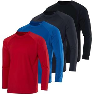image:imageReal Essentials 4 Pack Boys Rash Guard Long Sleeve Swim Shirt UV Sun Protection Fishing amp Swimwear Tops for KidsLong Sleeve Set 5