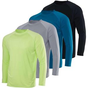 image:imageReal Essentials 4 Pack Boys Rash Guard Long Sleeve Swim Shirt UV Sun Protection Fishing amp Swimwear Tops for KidsLong Sleeve Set 6