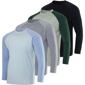 image:imageReal Essentials 4 Pack Boys Rash Guard Long Sleeve Swim Shirt UV Sun Protection Fishing amp Swimwear Tops for KidsLong Sleeve Set 7