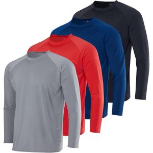 image:imageReal Essentials 4 Pack Boys Rash Guard Long Sleeve Swim Shirt UV Sun Protection Fishing amp Swimwear Tops for KidsLong Sleeve Set 8